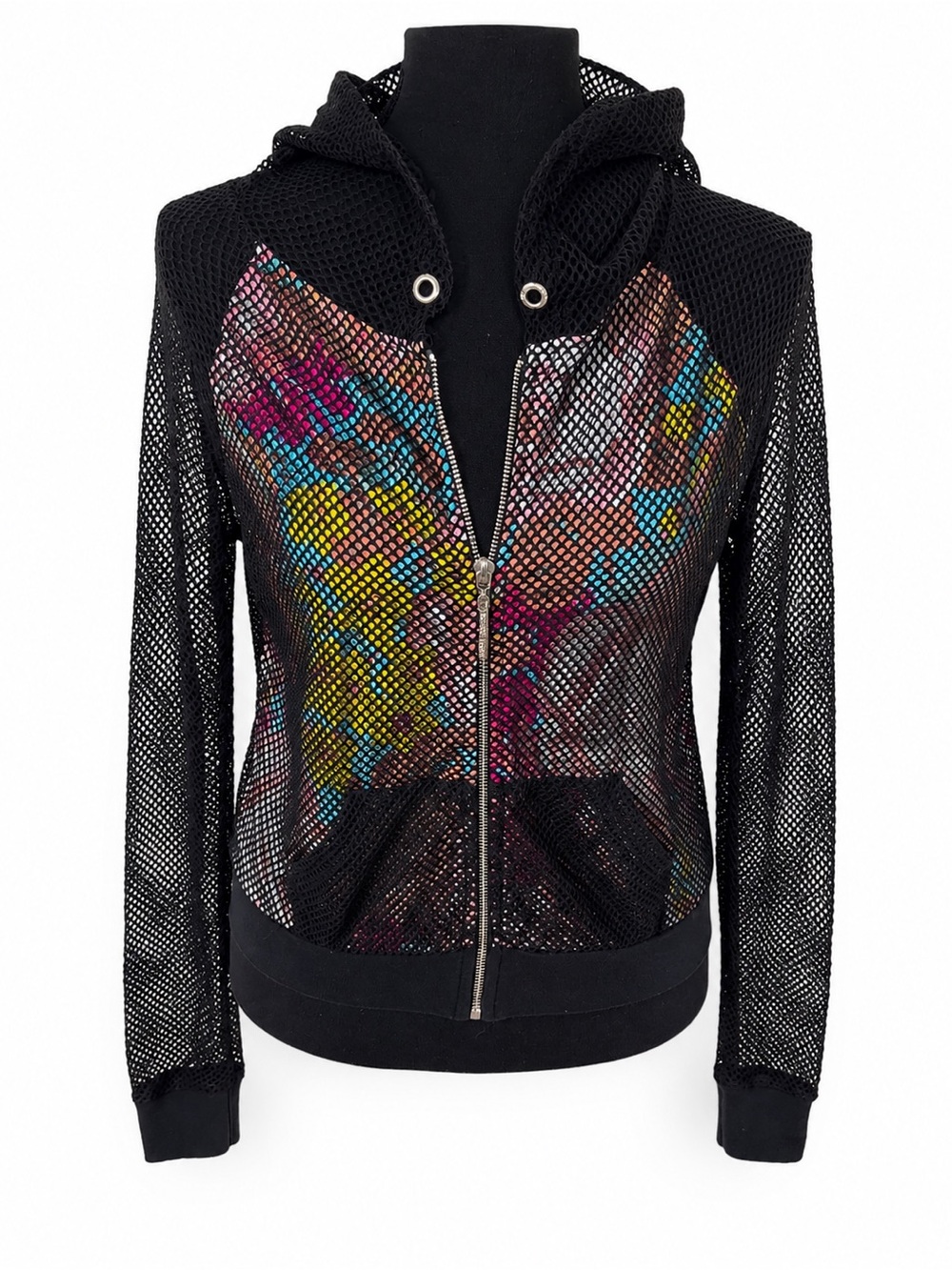 Nicki Minaj Black Mesh Zip Hoodie Jacket Floral Print Medium